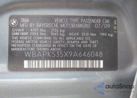 2009 BMW 328I xDrive from USA, damaged, VIN WBAPK535X9A646048